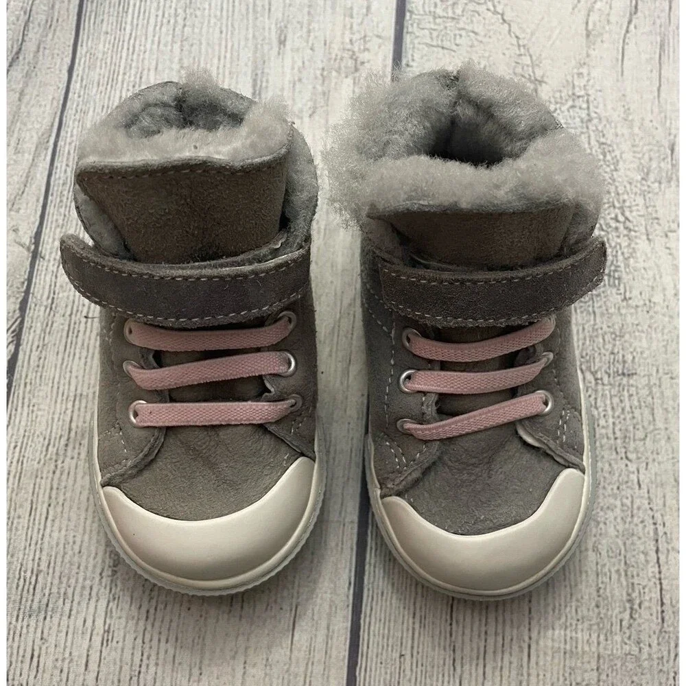 Pink & Grey Gray Furry See Kai Run Little Girl Toddler Shoes, Size 6